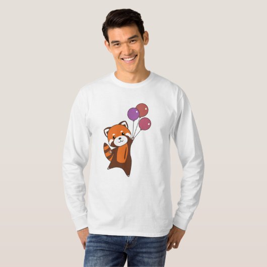 Red Panda fliegt Balloons Niedlicher Tiere für Kin T-Shirt (Vorne ganz)