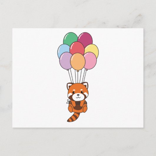 Red Panda fliegt mit farbenfrohen Balloons Postkarte (Vorderseite)
