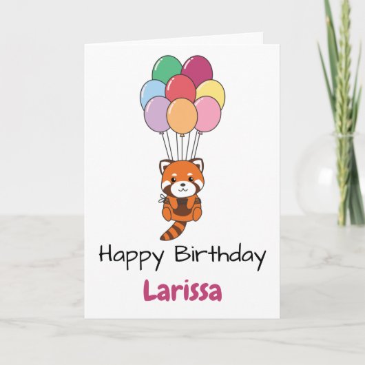 Red Panda fliegt mit farbenfroher Balloons-Karte. Karte (Vorderseite)