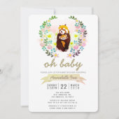 Red Panda Floral Wreath Baby Shower Einladung (Vorderseite)