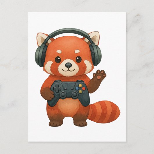 Red Panda Gamer, Gaming-Controller und Kopfhörer Ankündigungspostkarte (Vorderseite)