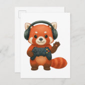 Red Panda Gamer, Gaming-Controller und Kopfhörer Einladungspostkarte (Vorne/Hinten)