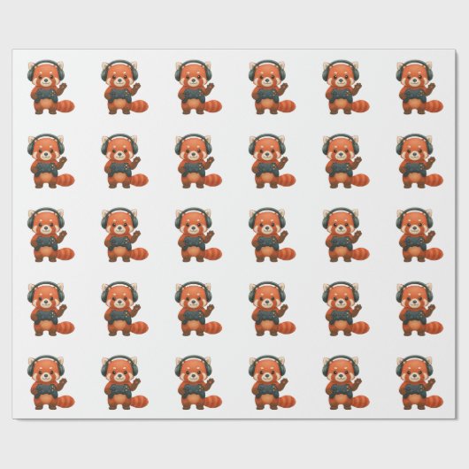 Red Panda Gamer, Gaming-Controller und Kopfhörer Geschenkpapier (Flach)