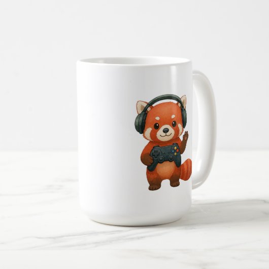 Red Panda Gamer, Gaming-Controller und Kopfhörer Kaffeetasse (VorderseiteRechts)