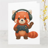 Red Panda Gamer, Gaming-Controller und Kopfhörer Karte (Gelbe Blume)
