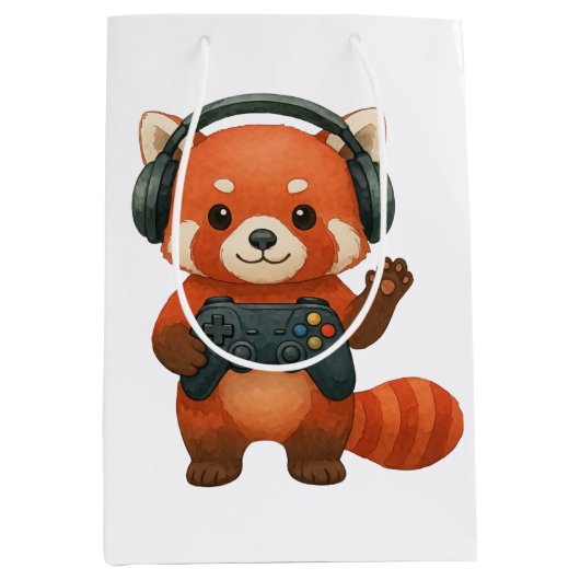Red Panda Gamer, Gaming-Controller und Kopfhörer Mittlere Geschenktüte (Vorderseite)