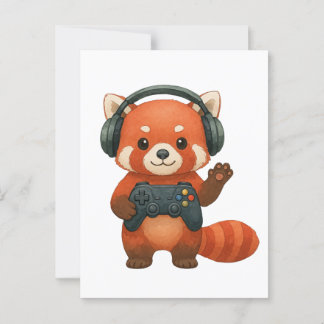Red Panda Gamer, Gaming-Controller und Kopfhörer Postkarte
