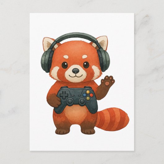 Red Panda Gamer, Gaming-Controller und Kopfhörer Postkarte (Vorderseite)