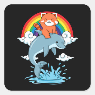 Red Panda gibt Kids Kawaii Red Panda Dolphin Quadratischer Aufkleber
