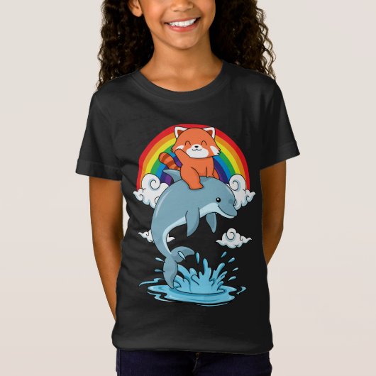 Red Panda gibt Kids Kawaii Red Panda Dolphin T-Shirt (Vorderseite)
