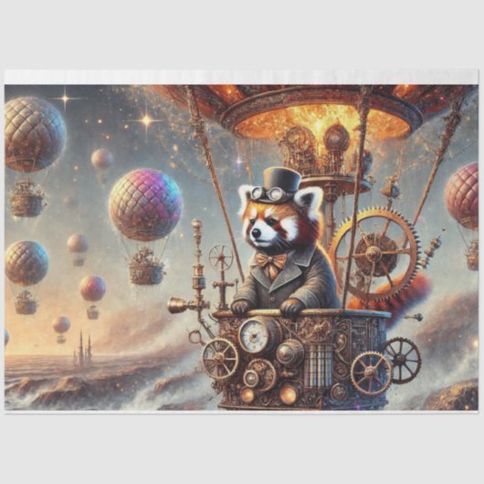 Red Panda Gothic Mechanical Wonderland Decoupage Seidenpapier (Vorderseite)