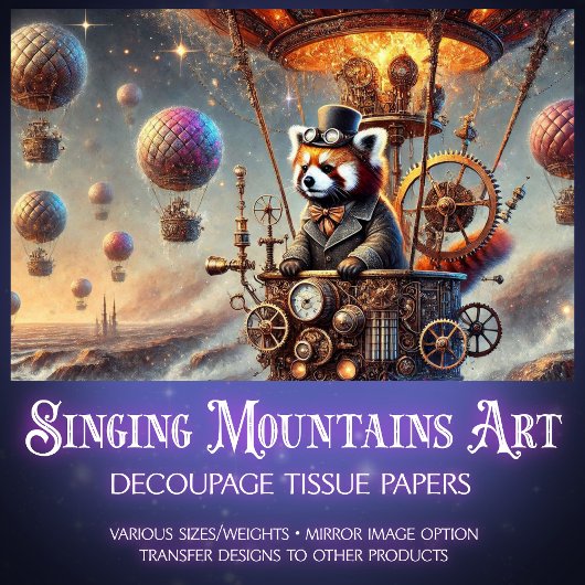 Red Panda Gothic Mechanical Wonderland Decoupage Seidenpapier