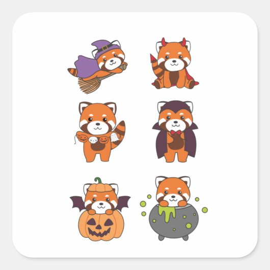 Red Panda Halloween Devil Pumpkin Vampire Costume Quadratischer Aufkleber (Vorderseite)