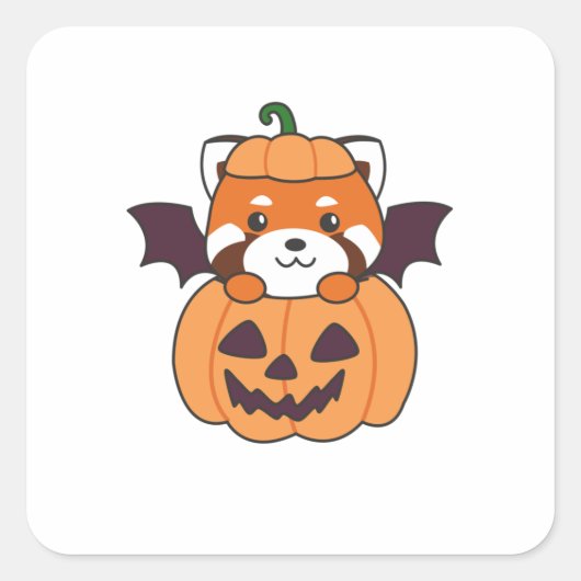 Red Panda Halloween Pumpkin Bat Costume Quadratischer Aufkleber (Vorderseite)