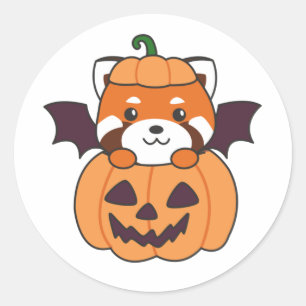 Red Panda Halloween Pumpkin Bat Costume Runder Aufkleber