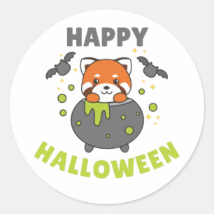 Red Panda Happy Halloween Cauldron Bat Classic Rou Runder Aufkleber