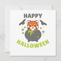 Red Panda Happy Halloween Cauldron Bat