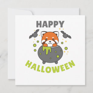 Red Panda Happy Halloween Cauldron Bat Einladung