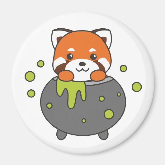 Red Panda Happy Halloween Cauldron Bat Magnet (Vorne)