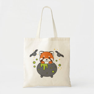 Red Panda Happy Halloween Cauldron Bat Tote Bag Tragetasche