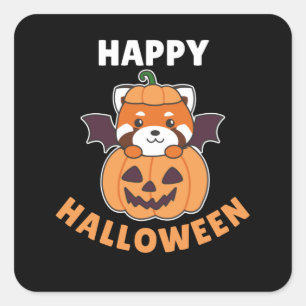 Red Panda Happy Halloween Pumpkin Bat Quadratischer Aufkleber