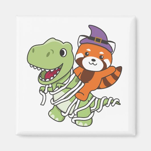Red Panda Happy Halloween T-rex Mummy Costume Magnet (Vorne)
