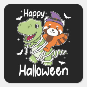 Red Panda Happy Halloween T-rex Mummy Costume Quadratischer Aufkleber