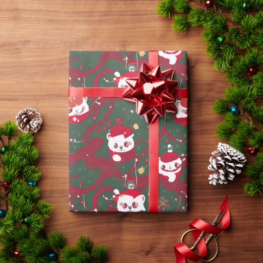 Red Panda Haven - Abstrakter Weihnachts-Roter Pand Geschenkpapier (Feiertagsgeschenk)