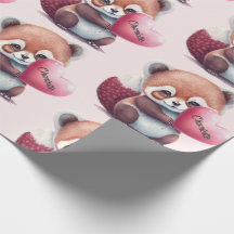 Red Panda Heart Watercolor Name hinzufügen