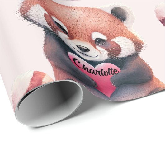 Red Panda Heart Watercolor Name Niedlich hinzufüge Geschenkpapier (Rolleneckpunkt)