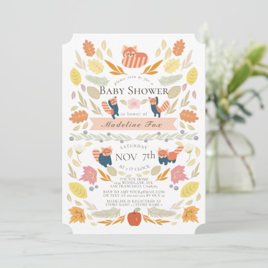 Red Panda Herbst Blätterdusche Einladung (Stehend Vorderseite)