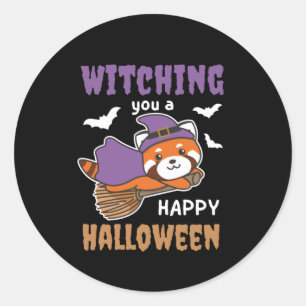 Red Panda Hexe, die dir ein glückliches Halloween Runder Aufkleber