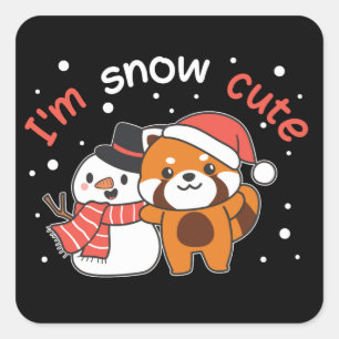Red Panda I'm Snow Niedlich Snowman Snow Pun Squar Quadratischer Aufkleber