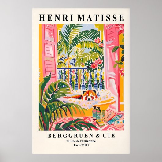 Red panda in bathtub funny poster, Matisse print Poster (Vorne)
