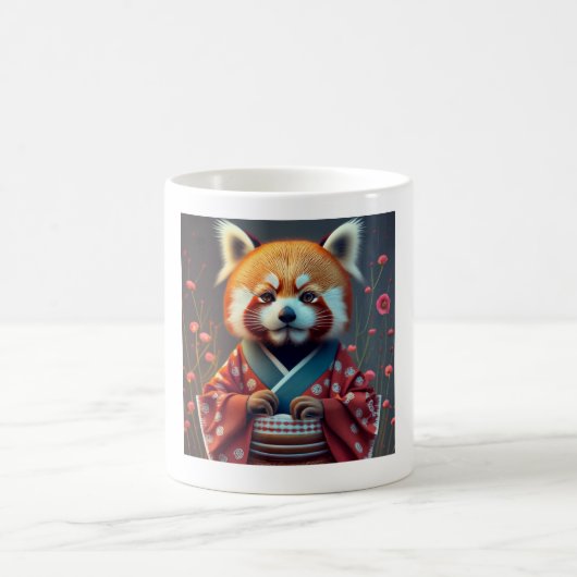 Red Panda in japanischen Kleidungsstücken Kaffeetasse (Mittel)