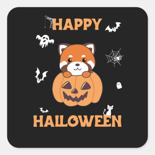 Red Panda in Pumpkin Niedlich Pandas Happy Hallowe Quadratischer Aufkleber (Vorderseite)
