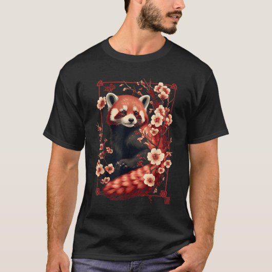 Red Panda Japanese Cherry Blossom Flower T-Shirt (Vorderseite)