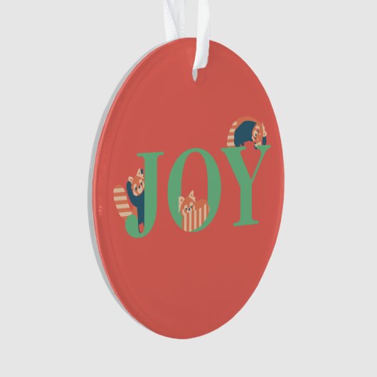 Red Panda JOY Candy Cane Red Holiday Ornament (Vorderseite)