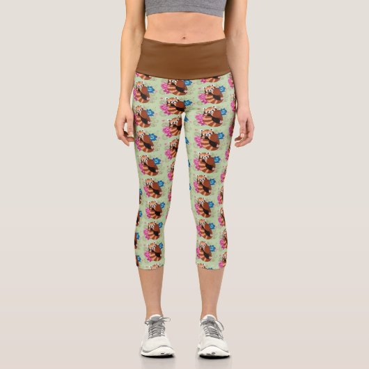 Red Panda Lotus Blume Henna Capri Leggings (Vorderseite)