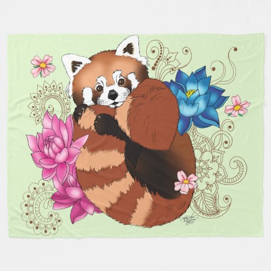 Red Panda Lotus Blume Henna Fleecedecke (Vorderseite (Horizontal))