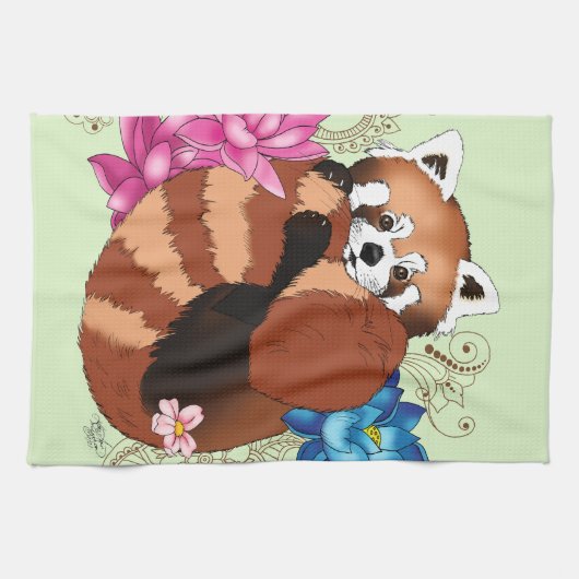 Red Panda Lotus Blume Henna Geschirrtuch (Horizontal)