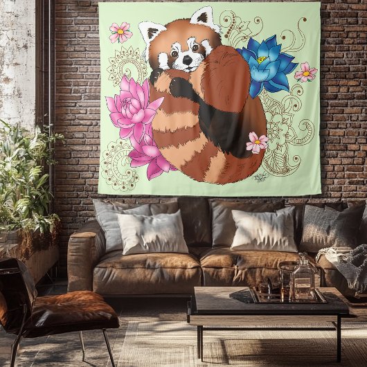 Red Panda Lotus Blume Henna Wandteppich