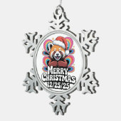 Red Panda Merry Christmas 12/25/25 Schneeflocken Zinn-Ornament (Rechts)