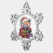 Red Panda Merry Christmas 12/25/25 Schneeflocken Zinn-Ornament (Rechts)
