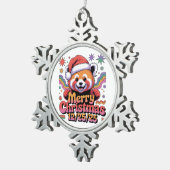 Red Panda Merry Christmas 12/25/25 Schneeflocken Zinn-Ornament (Rechts)