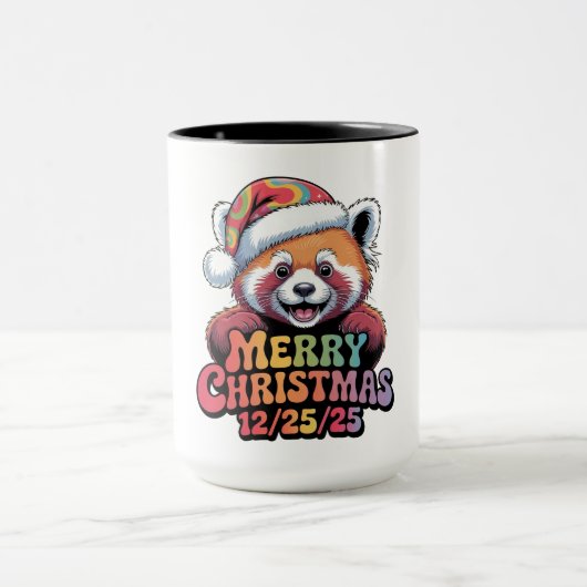 Red Panda Merry Christmas 12/25/25 Tasse (Zentrum)