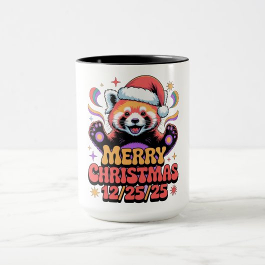 Red Panda Merry Christmas 12/25/25 Tasse (Zentrum)