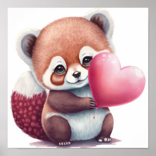 Red Panda mit Balloon Heart. Poster
