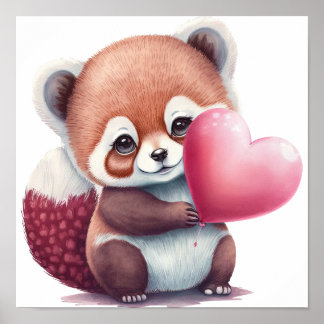 Red Panda mit Balloon Heart. Poster