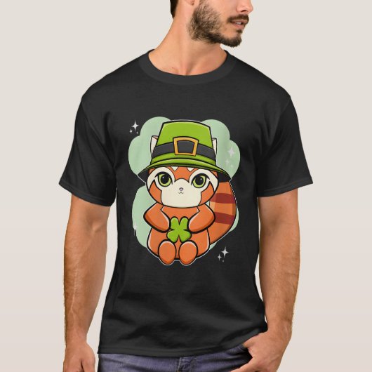 Red Panda mit Cleaf St Patricks Day T-Shirt (Vorderseite)